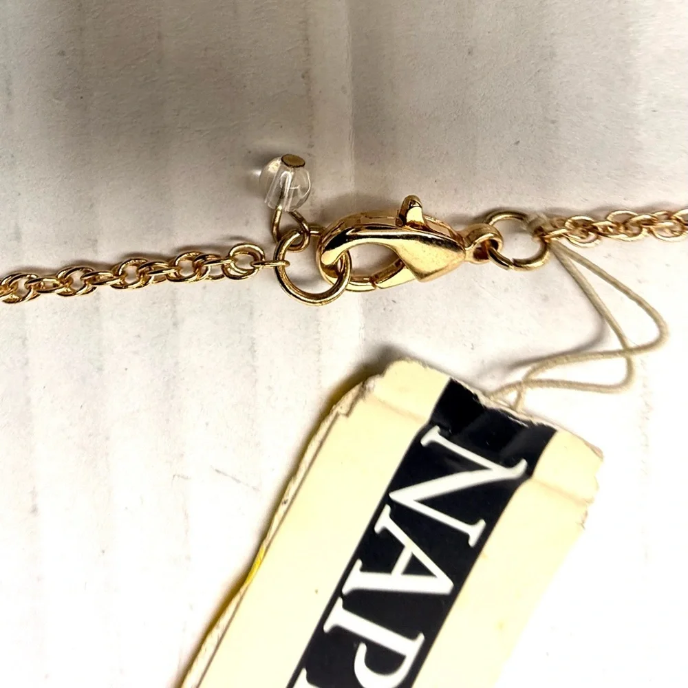 Vintage Napier‎ Necklace Gold Tone Articulated Owl New Amber Stones Large 32”